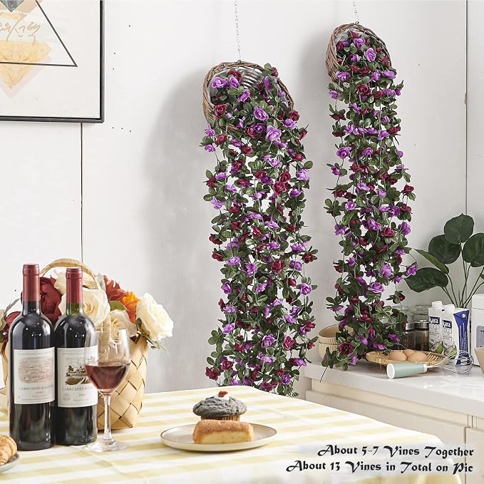 Artificial Flower Garland 8pcs 8.2ft Rose Vine Decor, Hanging Faux Roses String - Image 2