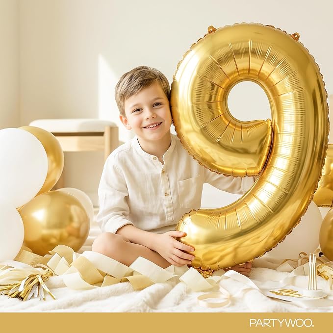 PartyWoo Number Balloons 40 Inch Gold Number 9 Kit 25pcs - Image 3