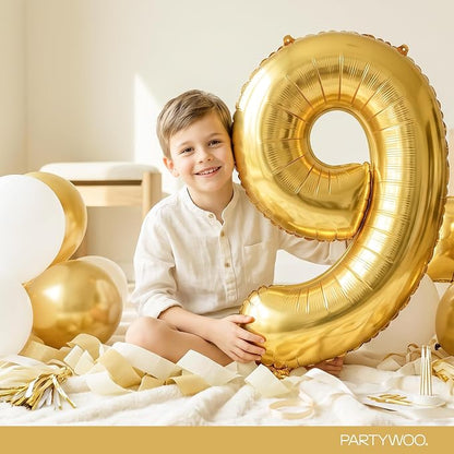 PartyWoo Number Balloons 40 Inch Gold Number 9 Kit 25pcs - Image 3