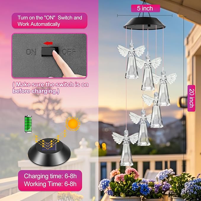 Winzwon Solar Wind Chimes for Outside Garden Yard Patio Decor | Solar Lights - Image 6