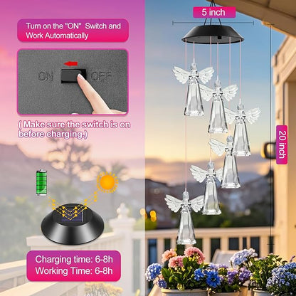 Winzwon Solar Wind Chimes for Outside Garden Yard Patio Decor | Solar Lights - Image 6