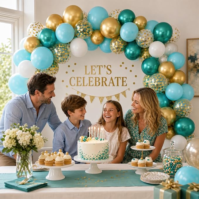 Teal Gold Balloons, Metallic Gold, Tropical Beach Summer Pool Wedding - Image 3