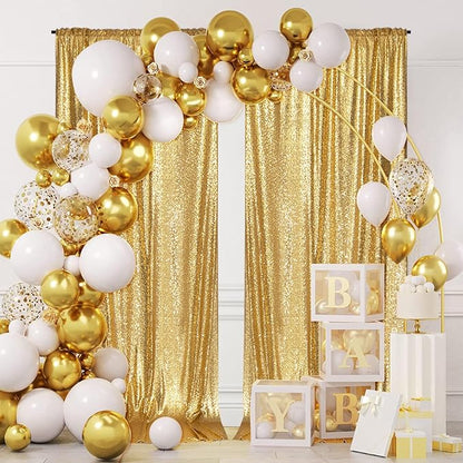 PartyDelight Gold Sequin Backdrop Curtains 5x10ft 2 Sparkly Panels | 4 Inch Rod - Image 8