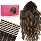WENNALIFE Tape in Hair Extensions Human Hair, 40pcs 100g 20 inch Balayage Natural Black to Chestnut Brown Hair Extensions Real Human Hair Straight Tape in Extensions Invisible Human Hair Extensions