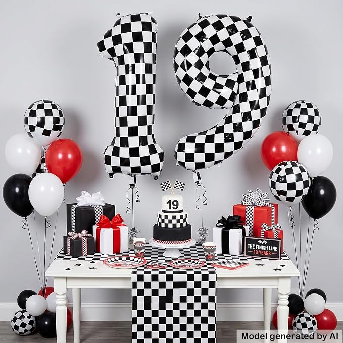 40" Checkered Number 19 Balloon - Image 3