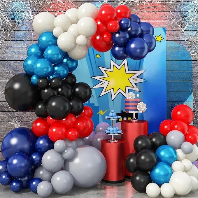128 Pcs Red Blue Black Balloon Arch Kit, Latex Matte Balloons Different Sizes by Jobkoo