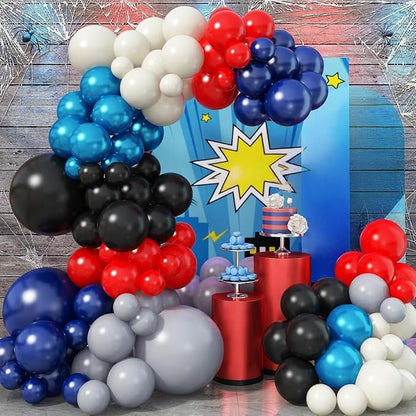 128 Pcs Red Blue Black Balloon Arch Kit, Latex Matte Balloons Different Sizes by Jobkoo