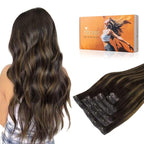 DOORES Clip in Hair Extensions Invisible Edge, Dark Brown to Chestnut Brown 20 Inch 150g 7pcs, Virgin Hair Extensions Straight Natural Weft
