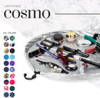 Lay-n-Go Cosmo Layflat Drawstring Cosmetic & Makeup Bag Organizer - Portable Drawstring Makeup Bag w/Zipper Pocket, Makeup Loops & More -Durable, Machine Washable Toiletry Bag (20", Metallic Silver)