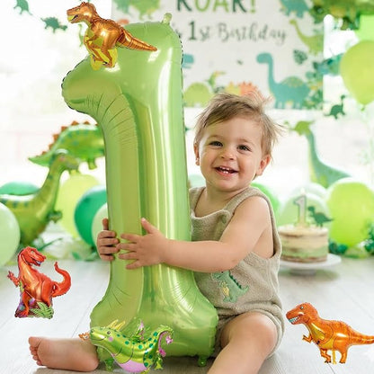 Dinosaur 1st Birthday Decorations 40 Inch Giant Green Number 1 Foil Balloon | - Image 6