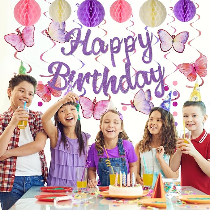 YEOCU Birthday Decorations, No DIY Pre-Strung Happy Birthday Banner | Purple - Image 6