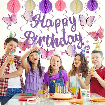 YEOCU Birthday Decorations, No DIY Pre-Strung Happy Birthday Banner | Purple - Image 6