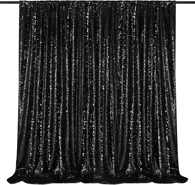 Black Sequin Backdrop for Halloween Sequin Photo Curtains 10ft x 10ft | Glitter by QueenDream