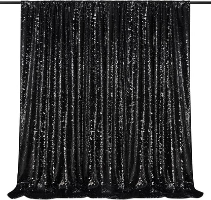 Black Sequin Backdrop for Halloween Sequin Photo Curtains 10ft x 10ft | Glitter by QueenDream
