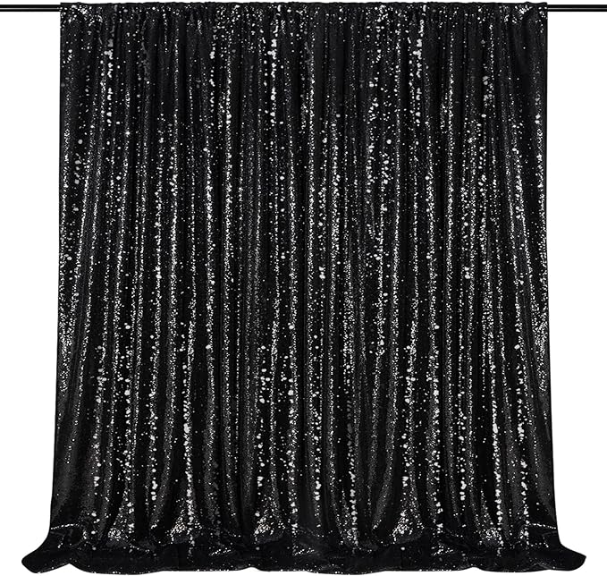 Black Sequin Backdrop 8ft x 8ft Glitter Photo Booth Black Backdrop Curtains | by QueenDream