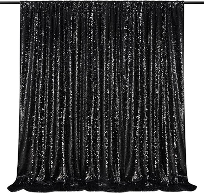 Black Sequin Backdrop 8ft x 8ft Glitter Photo Booth Black Backdrop Curtains | by QueenDream