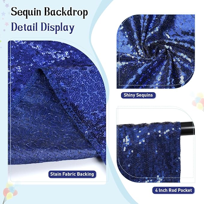 SquarePie 20x10ft Navy Blue Sequin Backdrop, High Density Non-Transparent - Image 3