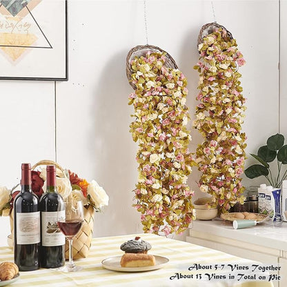 Artificial Flower Garland 6pcs 8.2ft Rose Vine Decor, Champagne Pink Flower | - Image 3
