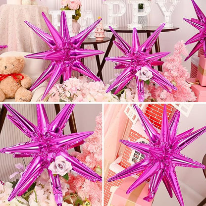 9Pcs Hot Pink Star Balloons, Large Explosion Star Foil Balloons, Metallic Pink - Image 6
