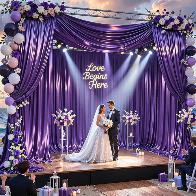 30x10ft Purple Glitter Backdrop Curtain - Image 2