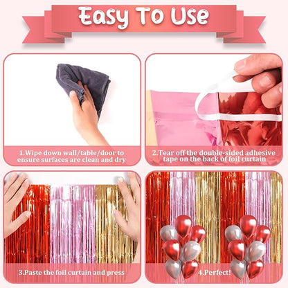 Voircoloria 3 Pack 3.3 x 8.2 ft Valentine Foil Fringe Backdrop Curtains - Image 3