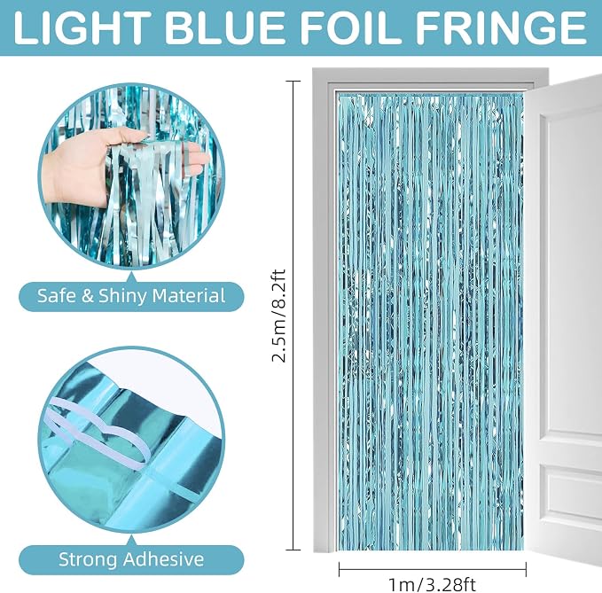 30 Pack Light Blue Foil Fringe Curtain Backdrop, 3.3x8.2 Feet Metallic Tinsel - Image 3