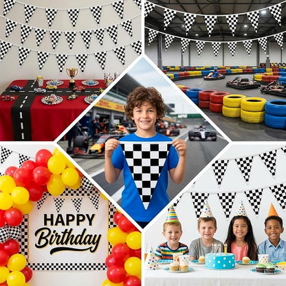 Black and White Checkered Pennant Banner | 5PCS Race car party banners - Image 5
