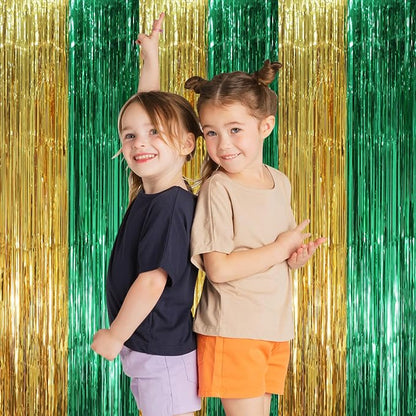 Voircoloria Green Gold Foil Fringe Backdrop Curtains, 2 Pack | Tinsel Streamers - Image 5