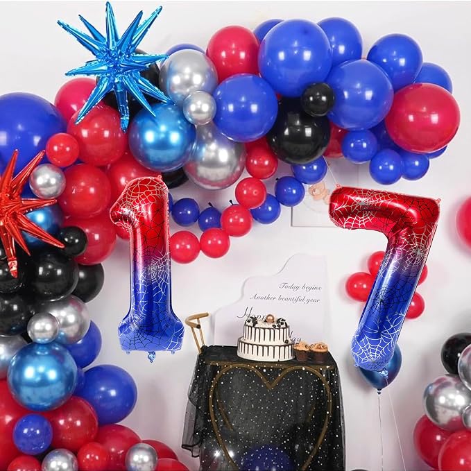 40 Inch Spider Theme Number Foil Balloons, Large Number 17 Balloons - Image 5