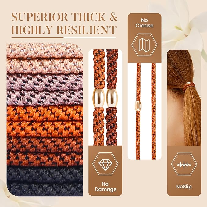 Hair Ties No Damage - 10PCS Ponytail Holders - Elastic Hair Ties for Thick Hair - Braided Hair Bands for Women Girls's Hair - Neutral
