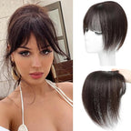 Amchoice Hair Toppers for Women Real Human Hair, Bangs Hair Clip 360° 3D Cover Bangs, Human Hair Toppers for Women Daily(Dark Brown, 3D French Bangs (5 * 9))