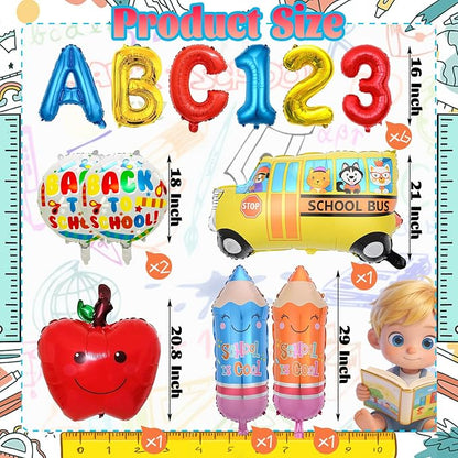 12 Pcs Back to School Balloons, School Bus Balloon, Letter Balloons Pencil Foil - Image 2