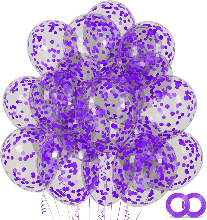 100pcs Purple Confetti Balloons 12 Inch Clear Latex Balloon by ASIYUHY