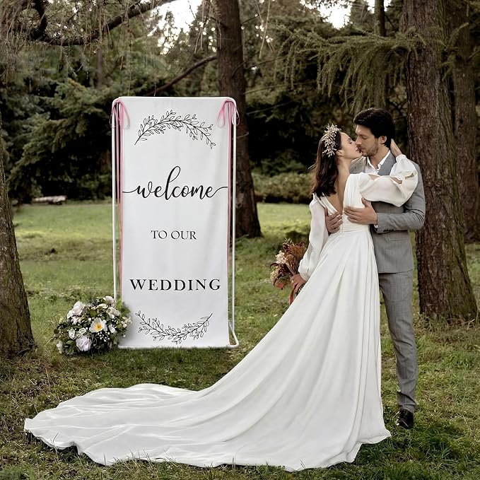 Yousoontic Welcome to Our Wedding Linen Rustic Wedding Welcome Banner Plain - Image 6