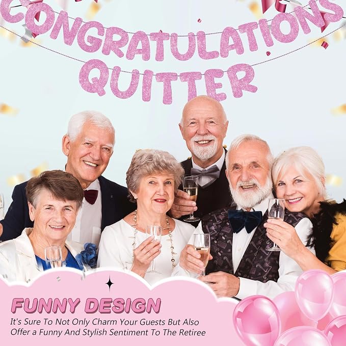 Fulmoon Pre Strung Congratulations Quitter Glitter Banner Funny Retirement - Image 4