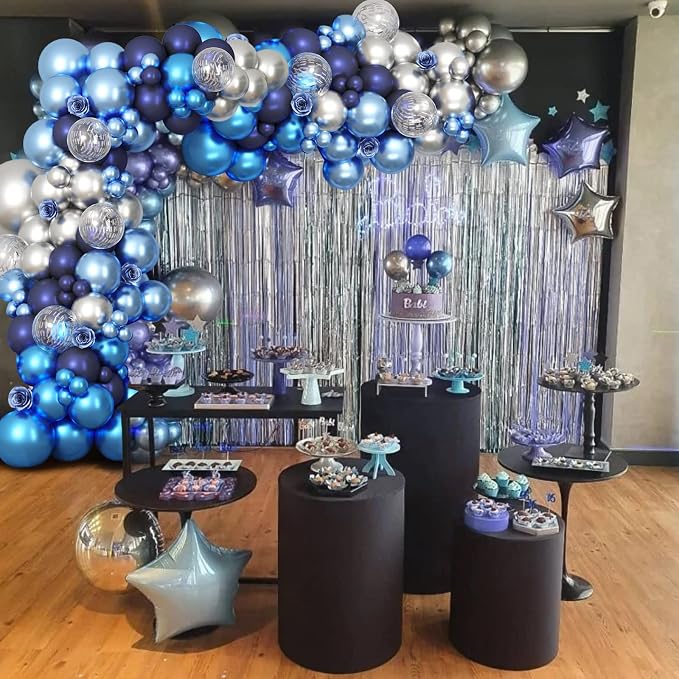 RUBFAC 87pcs Metallic Blue Silver Balloon Garland Arch Kit, 18 12 10 5 Inch - Image 5