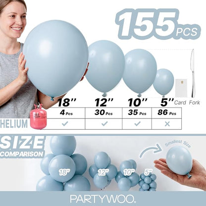 PartyWoo Dusty Blue Balloons 155pcs Light Blue Aqua Boho Color | 18 12 10 5 - Image 6
