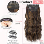 KooKaStyle Clip in Synthetic Hair Extensions Long Wavy 4PCS Thick Hairpieces Balayage Dark Brown to Chestnut Fiber Double Weft Natural Hair Extensions 16 Inch for Women