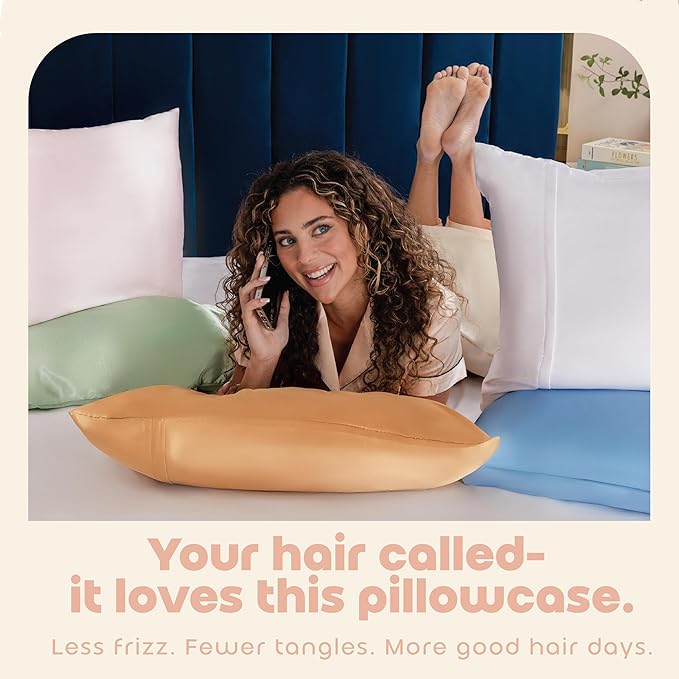 BLISSFORD Satin Pillowcase with Zipper, for Hair and Skin Care, Feels Soft and Cool Like a Silk Pillowcase, Satin Pillow Cases 2 Pack, Slik Pillow Cover, Champagne, Queen, Set of 2