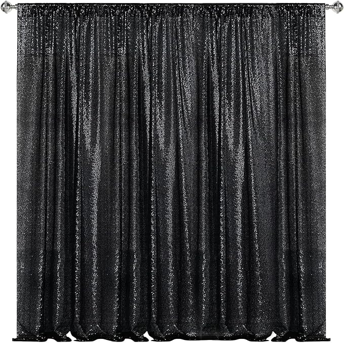 Sugargirl Black Sequin Backdrop Curtain 7FTx7FT Glitter Black Background Drapes by Sugargirl
