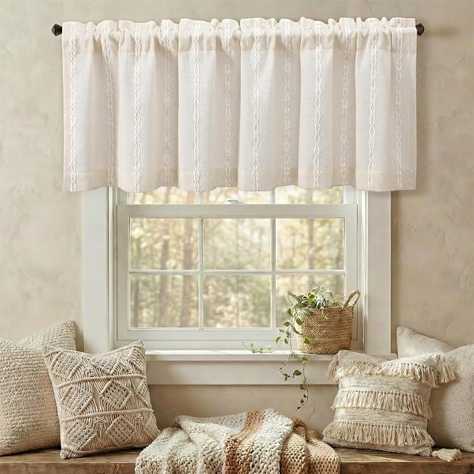 Boho Kitchen Valance for Windows, 52 x 18 Inch, 1 Panel | Vintage Farmhouse Rod - Image 4