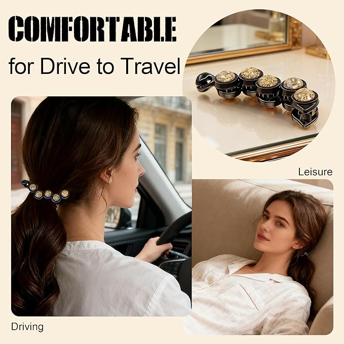 Rhinestone Banana Hair Clips for Women - 4Pcs Sparkly Crystal Ponytail Holders for Medium Hair, Non-Slip Hair Accessories for Half-Up Styling, Dressy for Daily & Party (NOT for Thick Hair)