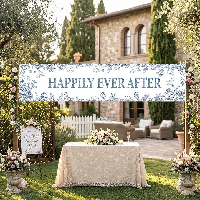 Happily Ever After Banner Blue Bridal Shower Decorations Wedding Banner | - Image 3