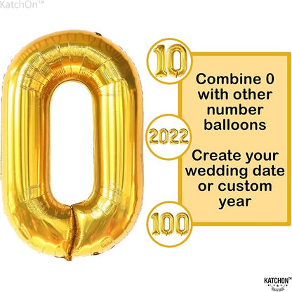 KatchOn Gold 0 Balloon Number 40 Inch, Number 0 Foil Mylar Balloon Zero - Image 6