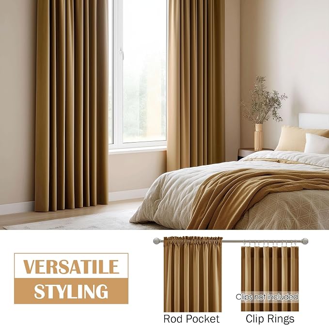 Beauoop Golden Brown Velvet Curtains - Image 2