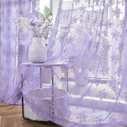 Kotile Light Purple Floral Lace Curtains - Image 6