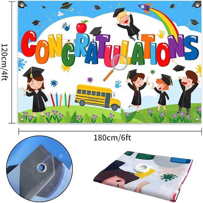 Congratulations Backdrop Banner, 6x4ft Class of 2026 Kindergarten | Grade Theme - Image 2