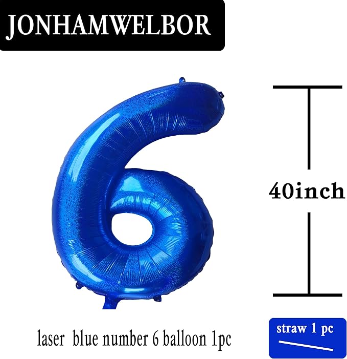 Jonhamwelbor 40 Inch Laser Blue Number 6 Balloon Foil Mylar Giant Balloon - Image 2