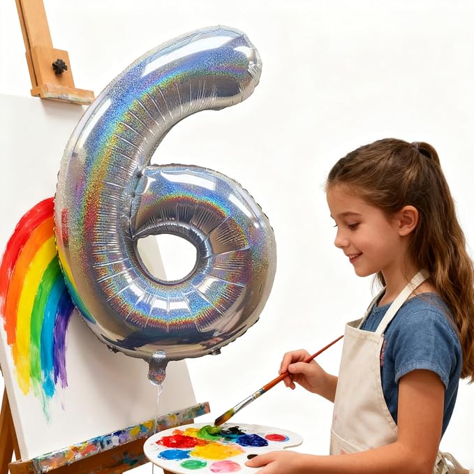 Jonhamwelbor 40 Inch Laser Silver Number 6 Balloon Foil Mylar Giant Balloon - Image 5