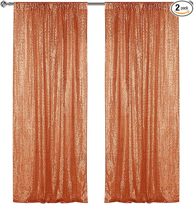 Sugargirl Orange Sequin Backdrop Curtain 2 Panels 2FTx8FT Glitter Orange by Sugargirl